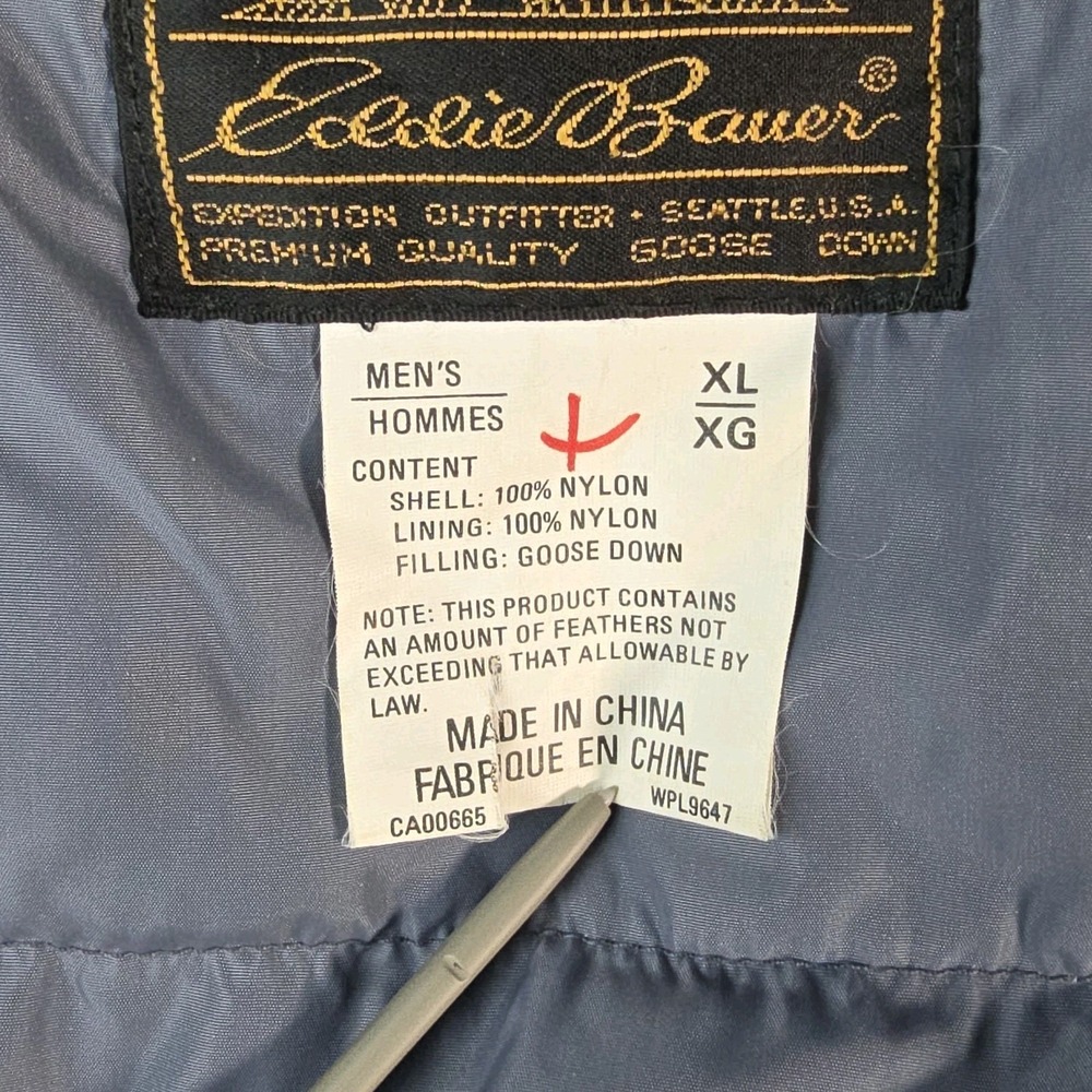 90s Eddie Bauer Puffer Vest Mens XL Gray Blue‎ Goose Down Quilted Y2K Grunge Vtg - Picture 4 of 10